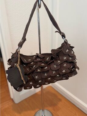 Brown Star-Embellished Petal Shoulder Bag